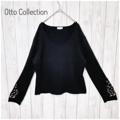 オットー コレクション ユーネックニットプルオーバー 袖口刺繍 花 大人可愛い