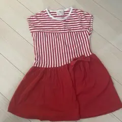 KUMIKYOKU 赤白ストライプ 半袖ワンピース L