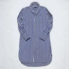 現行品✨ポロラルフローレン ロングシャツワンピース 刺繍 綿100% 紺×白 4
