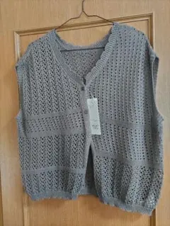 Samansa Mos2 blue 前後2way透かしニットベスト