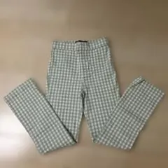 ZARAグリーンチェック パンツXS24ストレッチ