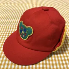 ミキハウス　⭐️新品⭐️ 48㎝・耳あて付きキャップ・帽子・赤・くまワッペン・日本製