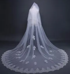 刺繍ロングウェディングベール　オフホワイト