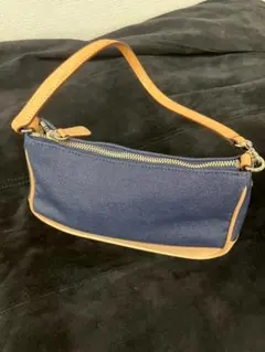 コーチ　ネイビー キャンバス レザーポーチ