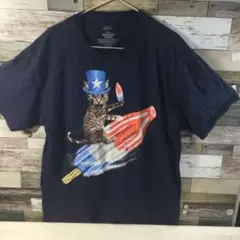 アニマル柄 Tシャツ ネコ ビッグロゴ プリント 古着