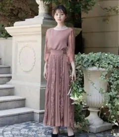 GIRL レース＆シフォンプリーツロングフレア結婚式パーティードレス