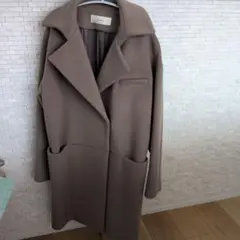 【CYCLASシクラス】ウールアンゴラミンクバックベルトロングコート　グレージュ CYCLASシクラス】ウールアンゴラミンクバックベルトロングコート