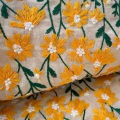 s3-hy▼135×50cm▼コットンリネン刺繡生地▼フラワー　イエロー