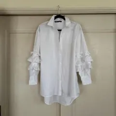 ZARA ホワイト レースフリル長袖シャツ S