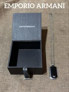 【箱付】エンポリオアルマーニ ドッグタグ ネックレス イーグルロゴ 黒 メンズ
