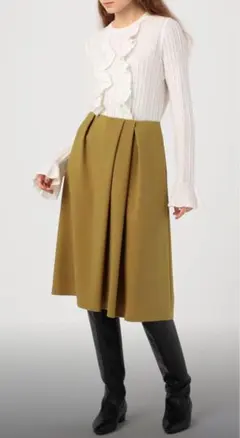 Ballseyポリエステルウールツイル アシンメトリータックスカート　ネイビー