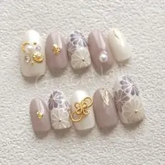 No.754 現品販売！ネイルチップ　成人式卒業式和柄振袖袴着物