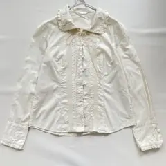 美品✨ピンクハウス フリル衿 ピンタック 長袖ブラウス アイボリー コットン Lのサムネイル