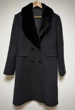 ウール ダブルブレスト ロングコート ブラック