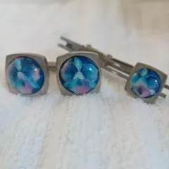 青紫花デザイン　ネクタイピン＆ カフリンクスセット