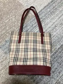 バーバリー　ノバチェック柄トートバッグ ベージュ/バーガンディ