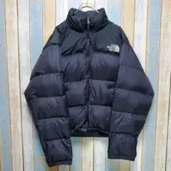 【ノースフェイス】ダウンジャケットヌプシ　ワンポイント刺繍ロゴ　ブラック　Ｍ相当