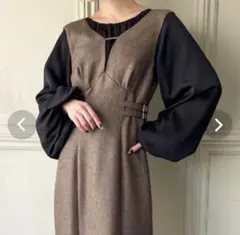 JUNOAH ヘリンボーンサイドベルトジャンパースカート