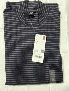 ユニクロ／リブハイネックT/長袖/ボーダー　Ｌサイズ