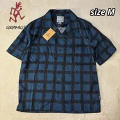 【新品】GRAMICCI チェックド レーヨンシャツ 半袖 オープンカラー 青のサムネイル