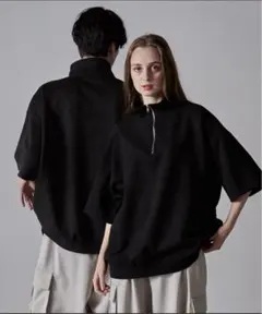 【CLEL】ハーフジップ デザイン 半袖プルオーバーTシャツ