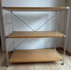 【手渡し限定】　無印良品　スチールシェルフ 木棚 3段+ハンガーバー1本　中古品 手渡し限定】 無印良品 スチールシェルフ 木棚 3段+ハンガーバー