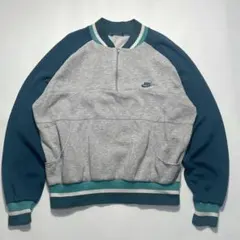 80s ナイキ 紺タグ ハーフジップ スウェット L グレーターコイズ・7268