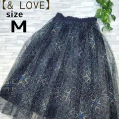 【& LOVE】 ハート柄 チュール フレアスカート M ブルーのサムネイル
