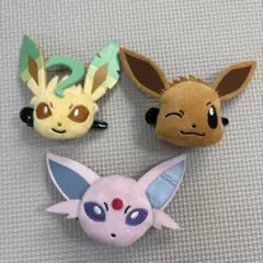 ポケモン　フェイス　ぬいぐるみ　イーブイ・リーフィア・エーフィ ヘアクリップ