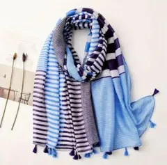【新品】ストール　ショール　スカーフ　マフラー　ボーダー　青　薄手