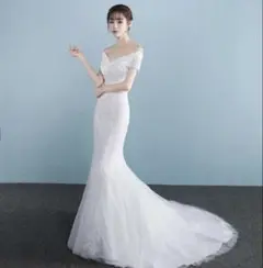 週末値下げ！新品未使用！おまけ付！オフショルダー マーメイド ウェディングドレス