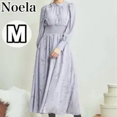 【美品】 Noela　ロングワンピース　M　ウエストゴム　長袖　花柄　紫　ノエラ