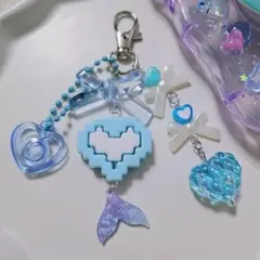 ピクセルハート 水色 人魚 ビーズストラップ Y2K キラキラ透明感
