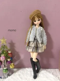 22cmドール服 ショート丈ボアコート♡コーデ3点セット