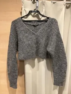 カスタネ ショート丈 カーディガン ニット グレー 長袖