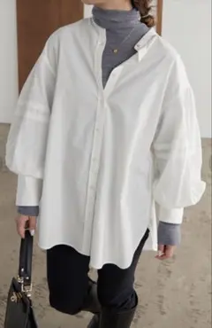 SLOBE IENA ボリュームスリーブデザインブラウス　白