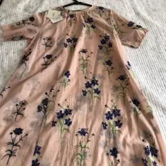 スーパーハッカ 花刺繍花柄 プリント半袖ワンピース