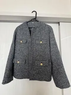 Mila Owen パッチポケット金ボタンロングツイードジャケット