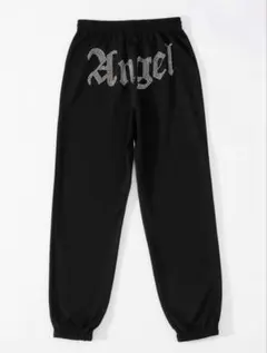 ラインストーン Angel スウェットパンツ ブラック　SHEIN