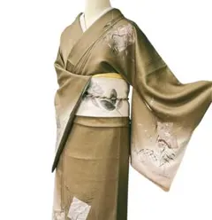 A1時44愛華 訪問金箔　鶴とススキ　暈し　美品フォーマル身丈166cm