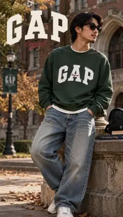 GAP ギャップ アーチロゴ スウェット トレーナー グリーン M