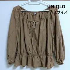 UNIQLO エンブロイダリーブラウス/七分袖ベージュL