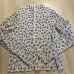 ブルー 花柄 シーアー長袖 トップスのサムネイル
