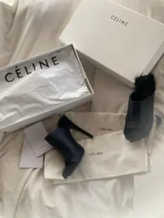 celine フィービー　サテン　ミュール　ファー　黒　35.5 セリーヌのサムネイル