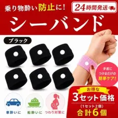 【最安値】6個黒シーバンド 酔い止め つわり防止 手首バンド 吐き止め 黒指定のサムネイル