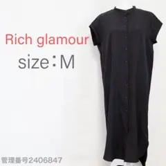 【美品】リシェグラマー　バンドカラーボタン留めIラインシャツワンピース　黒　M