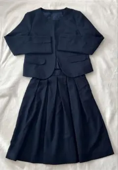 セレモニー　スカートスーツ ノーカラージャケット 紺色　ネイビー　13号　LL