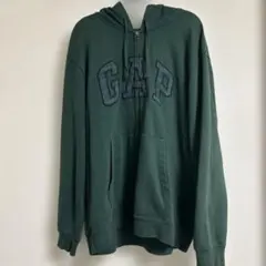 GAP ジップパーカー XL グリーン チェックロゴ ビッグシルエット