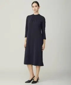 ICB L 42【洗える】Fied ハイネック ワンピース ネイビー
