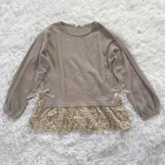 【新品】ペアマノン ワッフル 重ね着風 花柄 長袖 チュニック 130cm